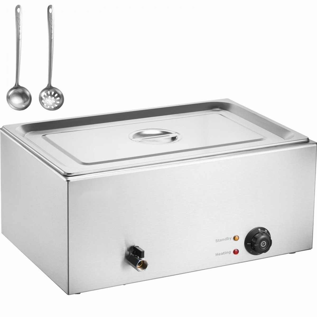 Commerciële Voedselverwarmer - Elektrische Stoomtafel/Bain-Marie - 1200 W - RVS - Temperatuurregeling 30-80°C - Volledig Formaat - Voor Buffet & Catering - Zilver
