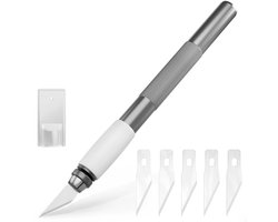 ACROPAQ Scalpel Hobbymes - Met 5 extra bladen, Met softgrip, Donker Aluminium - Scalpelmesjes, Precisiemes