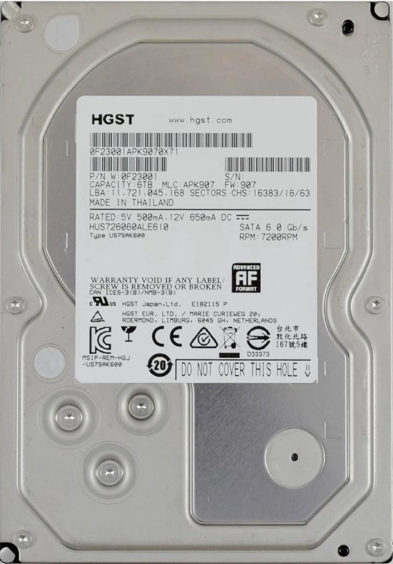 HGST Ultrastar 7K6000 6TB SATA III Desktop HDD 7200 RPM — afbeelding 3