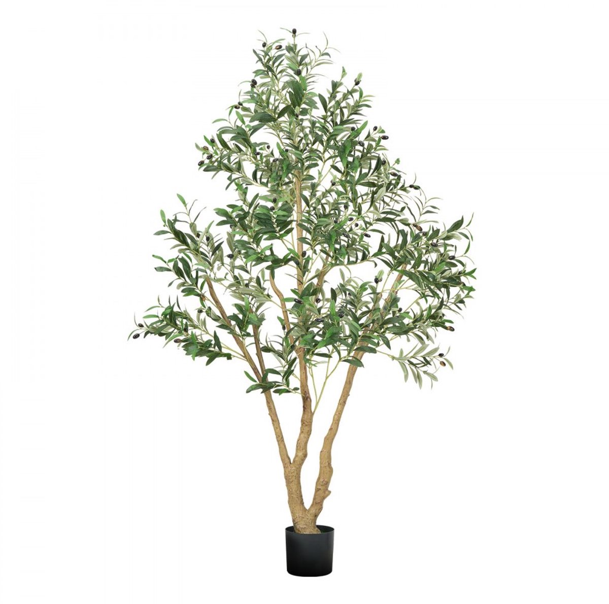 Kunst Olijfboom - Kunstplant - Hoogte 180 cm - Natuurlijke Houten Stam - Realistische Bladeren en Vruchten - Voor Binnen - Onderhoudsvrij - Met Zwarte Pot