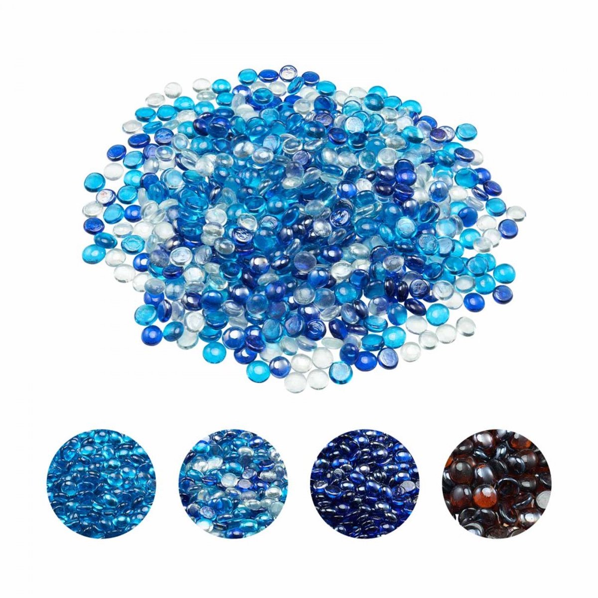 Vuurglas/Haardglas voor Vuurkorf en Open Haard - Glasstenen/Glaskralen 19 mm - Hittebestendig - Set van 4,5 kg - Rook- en Asvrij - Kobaltblauw/Caribisch blauw/Transparant