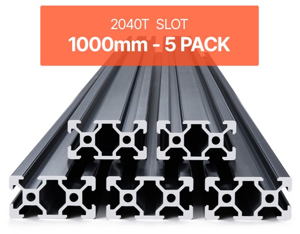 Aluminium T-sleufprofiel - 2040 Extrusieprofiel - Set van 5 - Lengte 1000 mm - Geanodiseerd - EU-norm - Voor 3D-printer, CNC en Laser - Zwart
