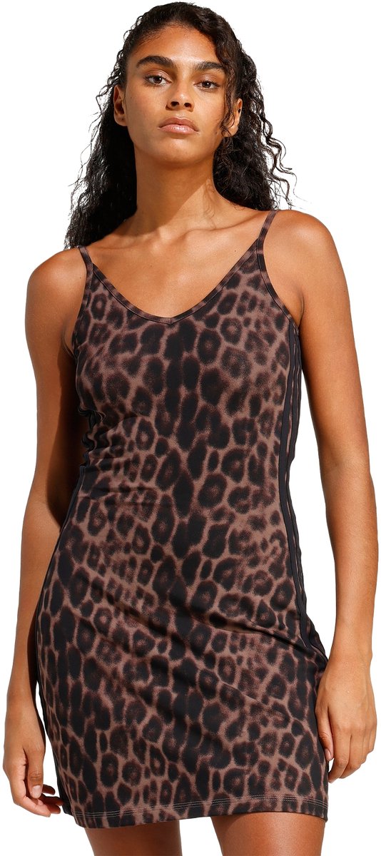 Adidas Sportswear Seasonal Essentials Mini-Jurk Met Luipaardprint Met 3-Stripes Dames Veelkleurig