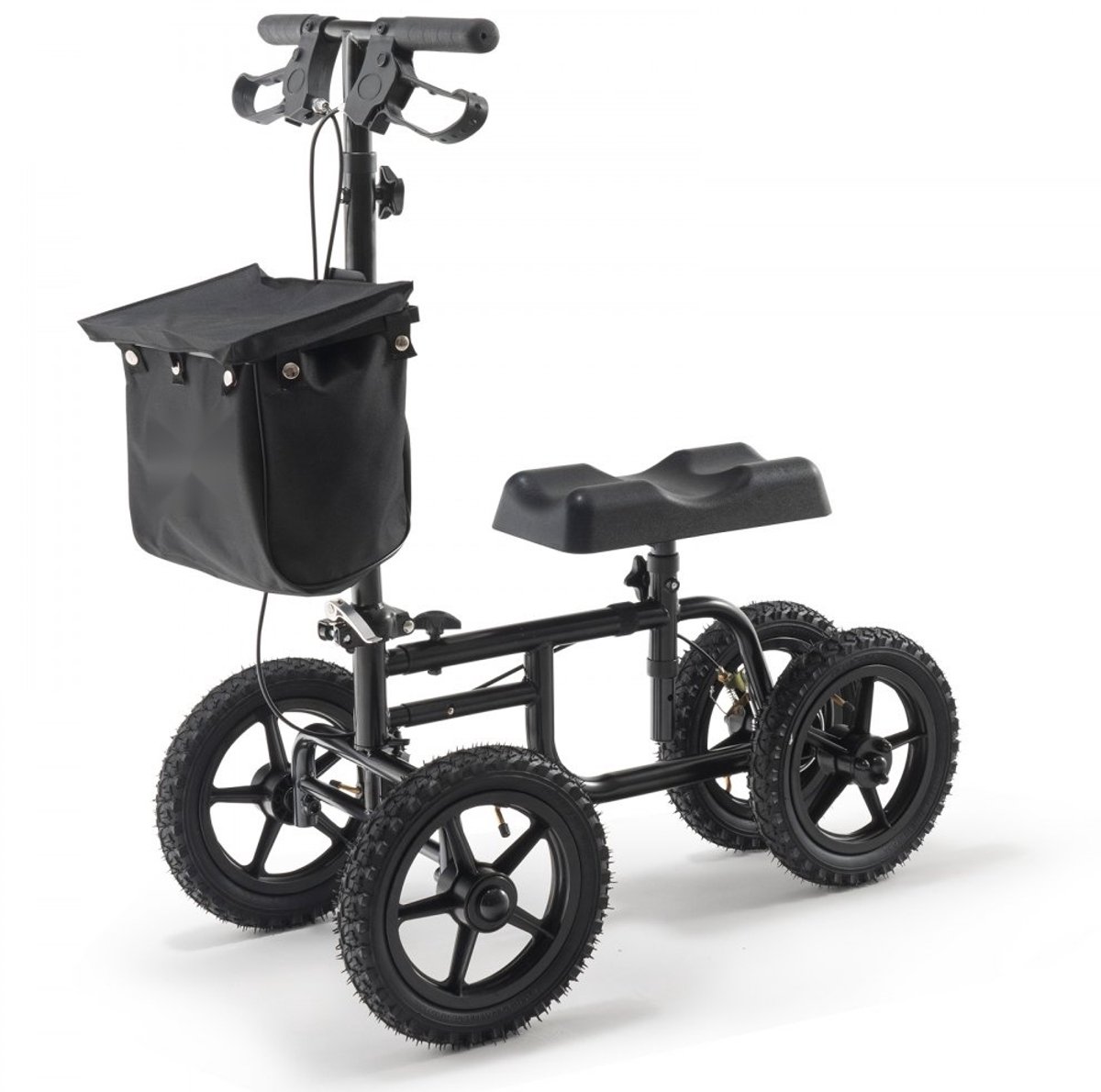 Kniescooter - Knie Walker - Koolstofstaal - In hoogte verstelbaar stuur - Verstelbare kniesteun met kniebeschermer - 30 cm terreinwielen - Dubbele remmen - Draagvermogen 160 kg