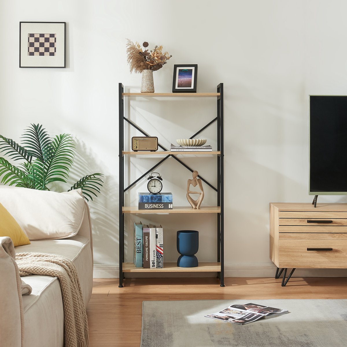 en.casa Boekenkast Skørping 125x65x30 cm eikenkleurig en zwart [en.casa]