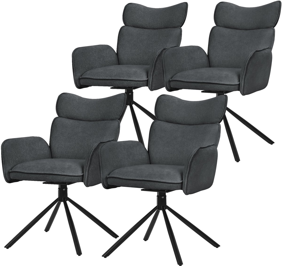 Eetkamerstoel set van 4 draaibaar antraciet met rugleuning en armleuning tot 120 kg ML design