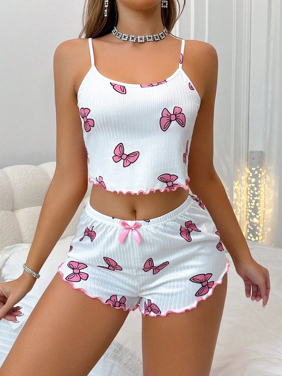 Purple-Daisy Dames pyjamaset met shorts PDS2506 - Maat L/XL - WIT