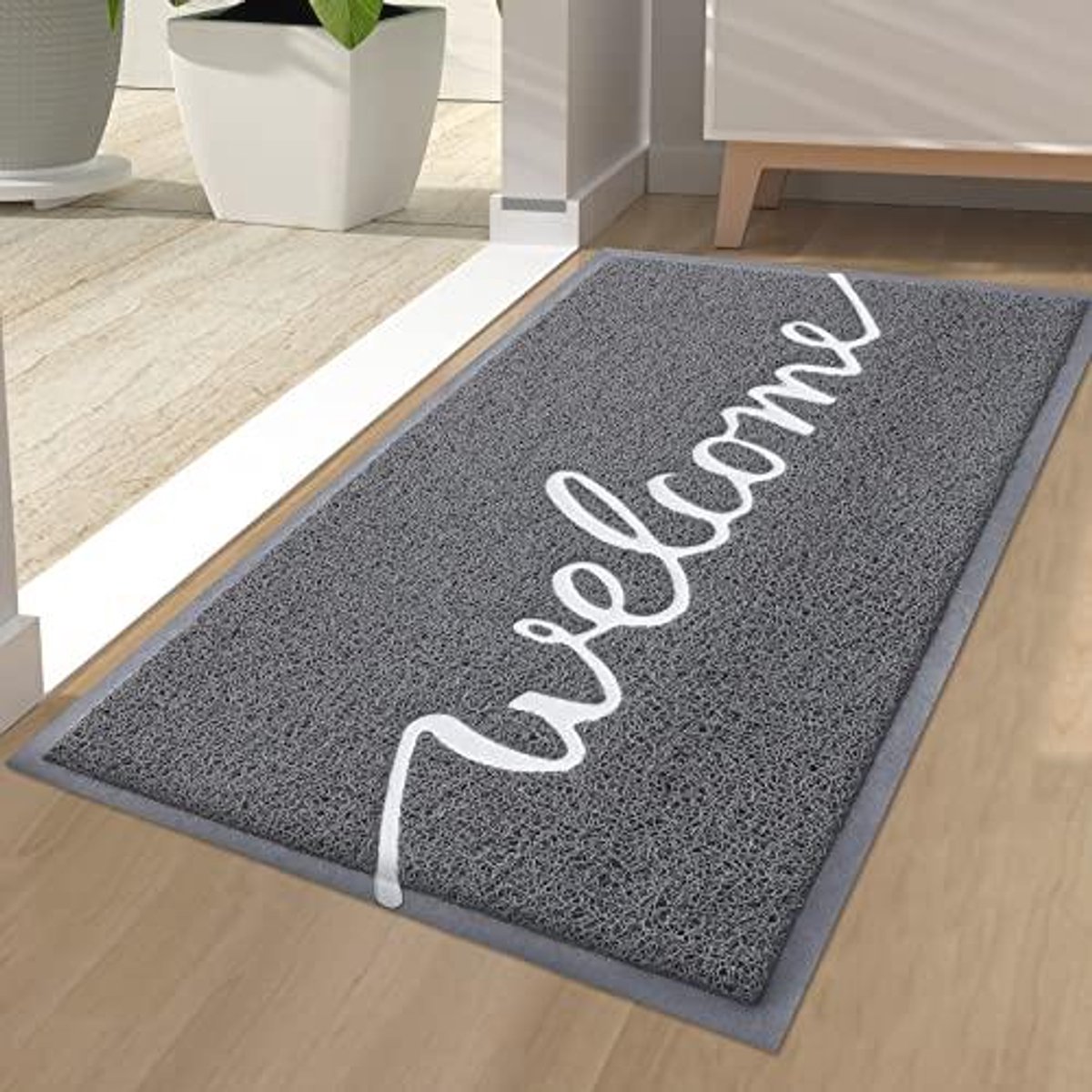 Antislip Welkom Deurmat - Wasbare Vuilvangmat voor Buitendeur en Entree - 44 x 76 cm - Gri