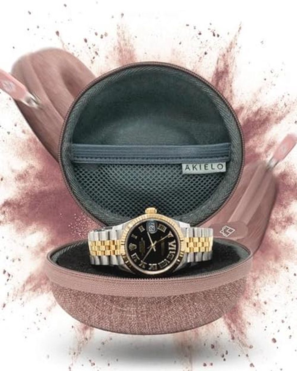 Reiswekkendoos met Schoonmaakdoek en Geschenkdoos - Geschikt voor Horloges en Smartwatches tot 54mm (Stofroze)