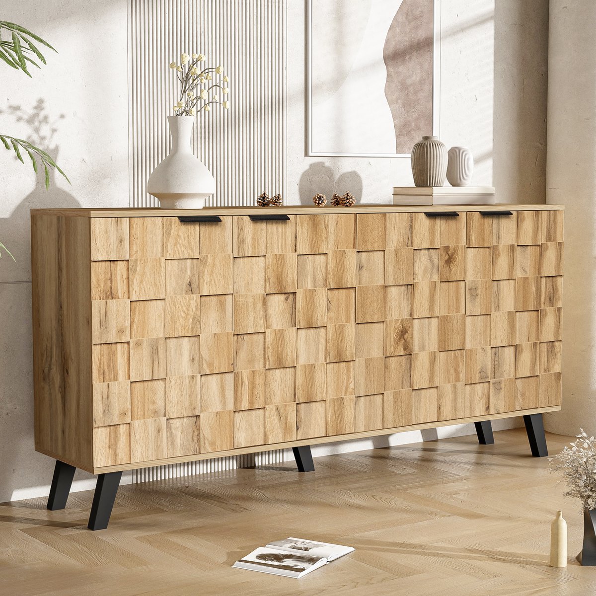 STILVORA Dressoirs - Opbergkast Met Veel Ruimte En 4 Deuren - Stijlvolle Kast Voor Woonkamer - Spaanplaat - Vintage Bruin - 160,5x35,5x78 cm Onbehandeld