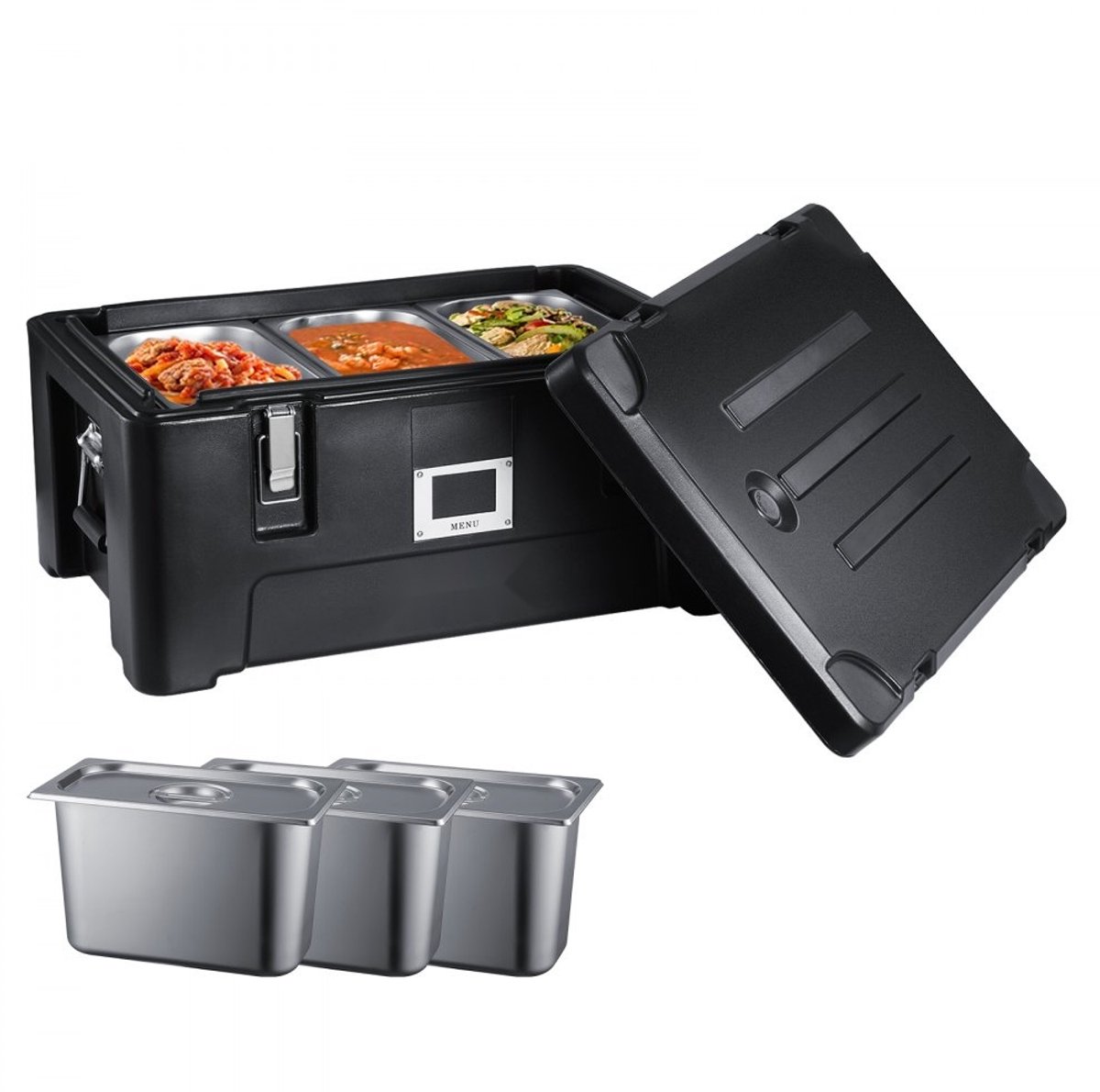 Thermobox Warmhoudbox voor Voedseltransport - Frontlader - 30 L Capaciteit - Isothermisch - Draagbaar - Voor Catering - Zwart
