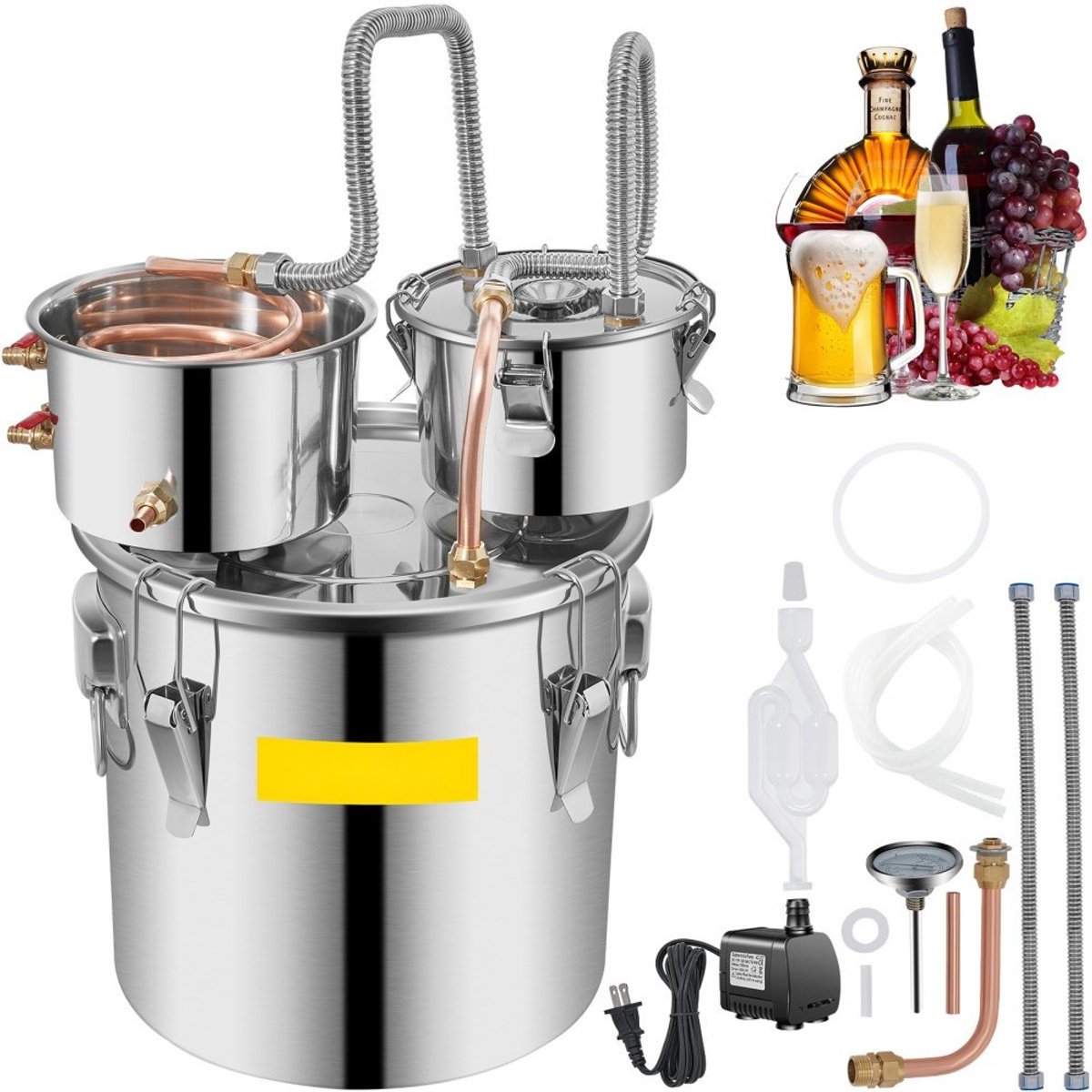 Distilleerketel - Stookketel / Alambiek - Capaciteit 32 L - Materiaal RVS en Roodkoper - Afmeting 46 x 47 x 47 cm - Voor Distilleren van Alcohol en Fruitwijn