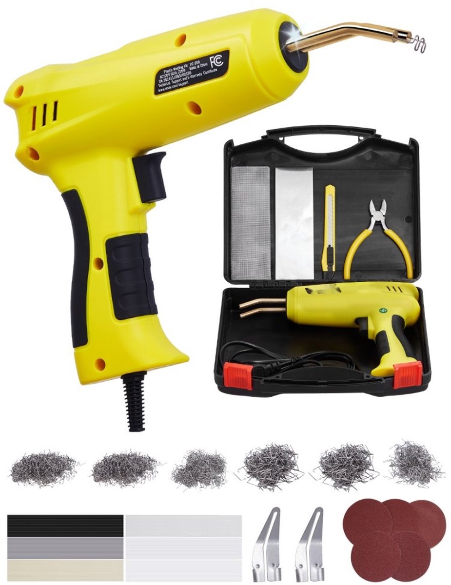 Kunststof Lasapparaat - Laspistool & Hete Nieten Reparatieset - Vermogen 220 W - 1200 Hete Nietjes - 76 Lasstaven - LED-lamp - Draagtas - Voor Autobumper & Kajak Reparatie