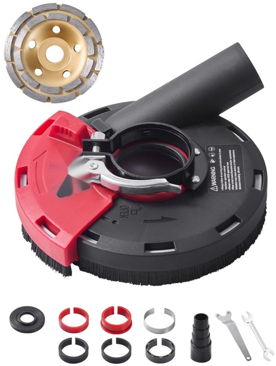 Stofkap Haakse Slijper - Universeel 100-125 mm - Met 6 Klemschijven - Inclusief 125 mm Diamant Komschijf - Stofafzuiging - Voor Metaal, Steen en Hout