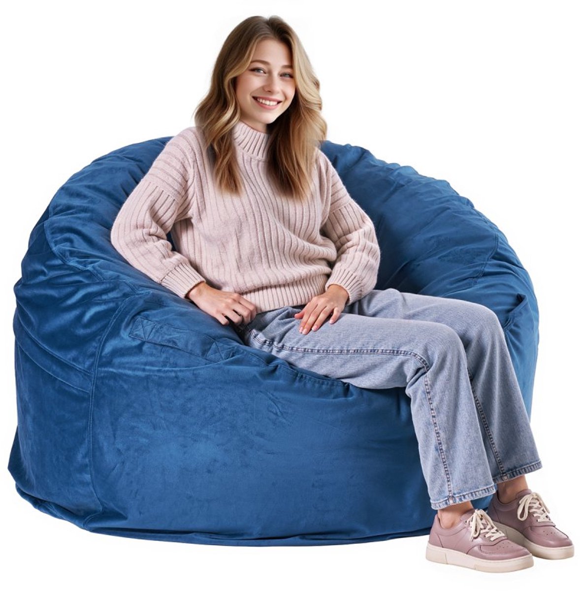 Ronde Zitzak - Zitkussen Beanbag - Ontspannen Thuis - Afneembare Wasbare Hoes - 1168 x 635 mm - Blauw