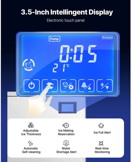 IJsblokjesmachine - Commercieel - Productie 163 kg/dag - IJsopslag 80 kg - Automatische ijsdispenser 9 kg/min - Zelfreinigend - Touchscreen bediening - Voor horeca/bar/restaurant van Merkloos — afbeelding 4