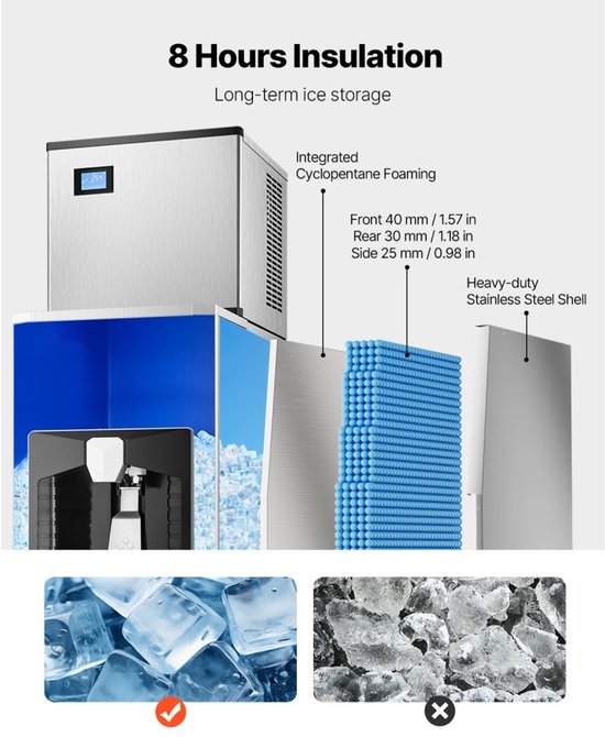 IJsdispenser - IJsopslagbak - Capaciteit 80 kg - Automatische Uitgifte 9 kg/min - Ingebouwde IJscrusher - In Hoogte Verstelbare Poten - Voor Horeca en Commerciële IJsmachines van Merkloos — afbeelding 4