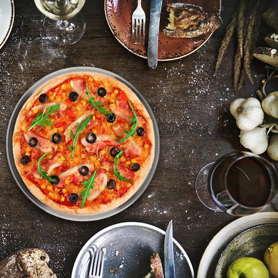 2 Stuks Ronde Pizza Bakplaten 30 cm RVS - Geschikt voor Oven en Camping — afbeelding 2