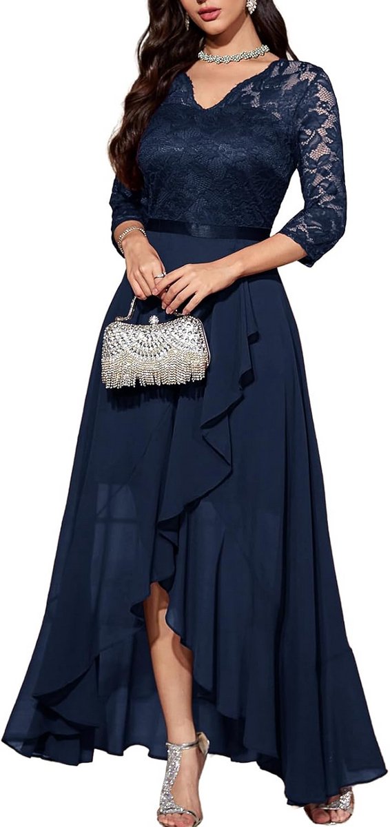Elegante Hi-Lo Avondjurk met Kant en Chiffon voor Bruiloften en Feesten