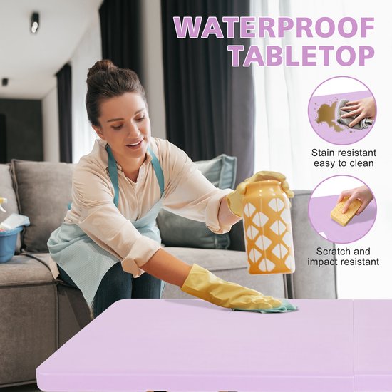 Campingtafels 125 cm - Inklapbare Vouwtafel Met Handgreep En Verstelbare Hoogte - Multifunctioneel - Kunststof - Paars — afbeelding 4