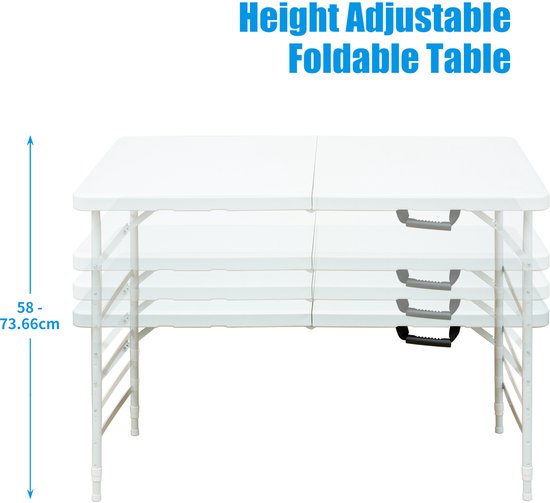 Campingtafels 124.97 cm - Opklapbare Tafel Met Verstelbare Hoogte - Voor Binnen En Buiten - Metaal - Wit — afbeelding 3