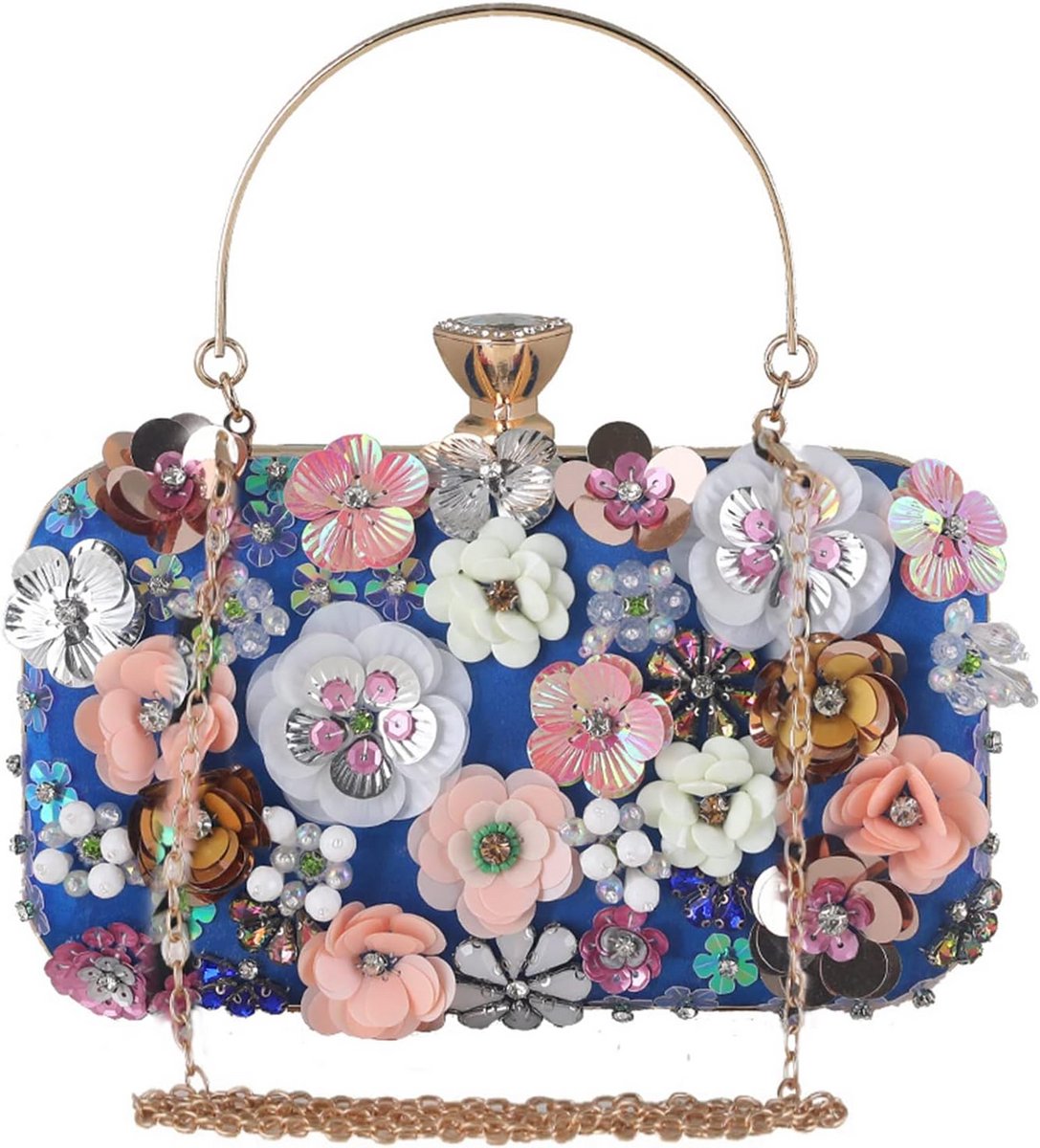 Elegante Dames Avondtas met 3D Pailletten Bloemen Clutch voor Bruiloft en Feest