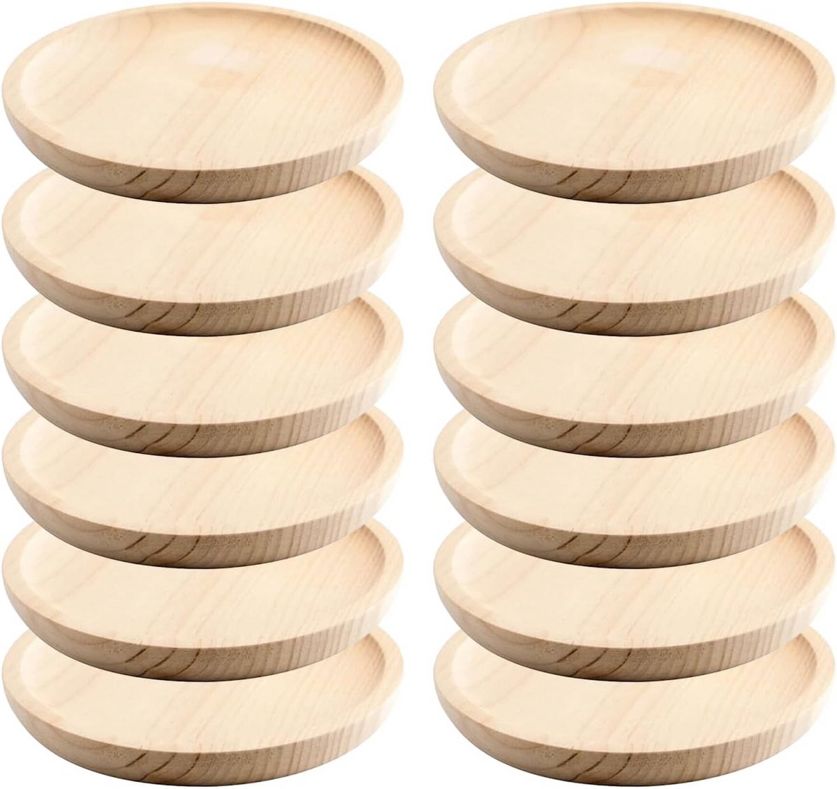 Houten Serveerplank Set van 12 - Rond Bord voor Kaas, Vlees en Hapjes - Ø 14 cm
