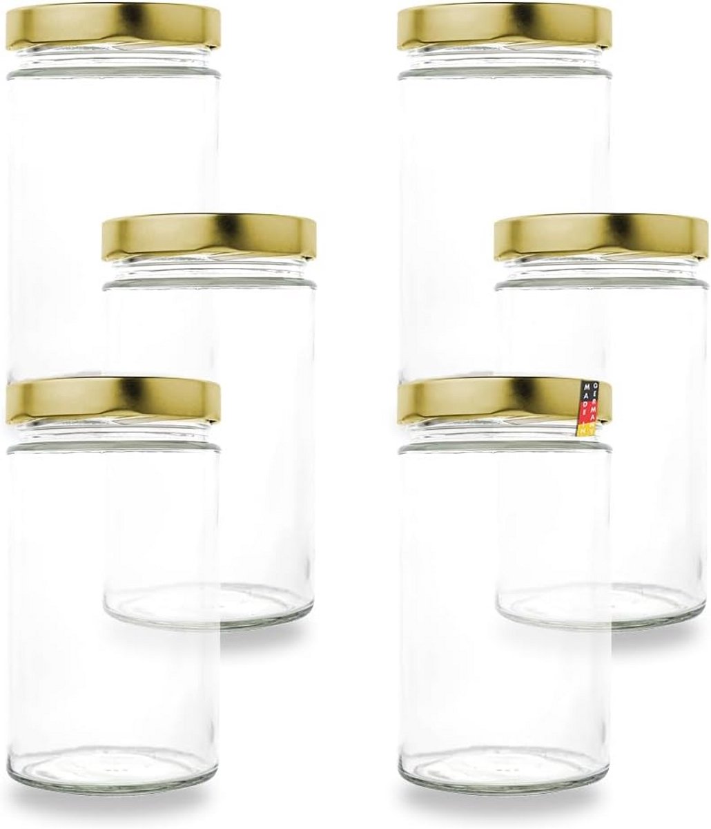 Set van 6 Glazen Voorraadpotten met Gouden Schroefdeksels - 720 ml Inmaakpotten