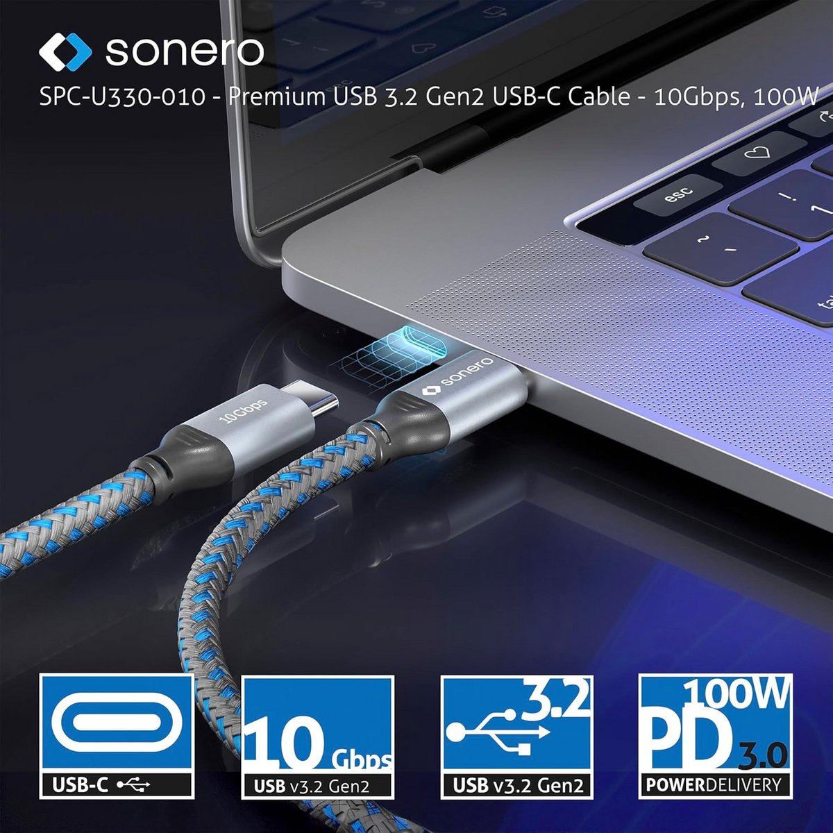 USB-C naar USB-C Kabel 100W Opladen & 4K 60Hz Video | 10GB/s Data | USB 3.2 Gen 2