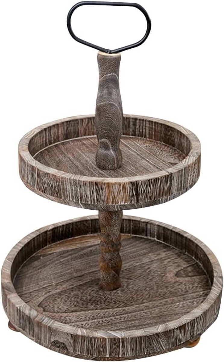 Houten Etagère 2 Lagen voor Taart en Snacks - Vintage Serveerstandaard