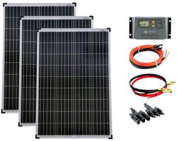 Set van 3x 100W Polykristallijne Zonnepanelen met 20A Laadregelaar en Compleet Installatiemateriaal