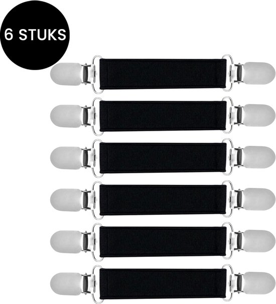 Six réducteurs de pantalon noirs avec clips argentés.