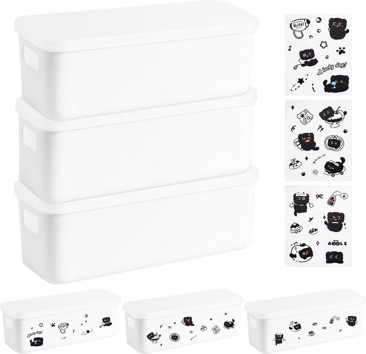Set van 3 Stapelbare Smalle Opbergdozen met Deksel voor Kast en Badkamer