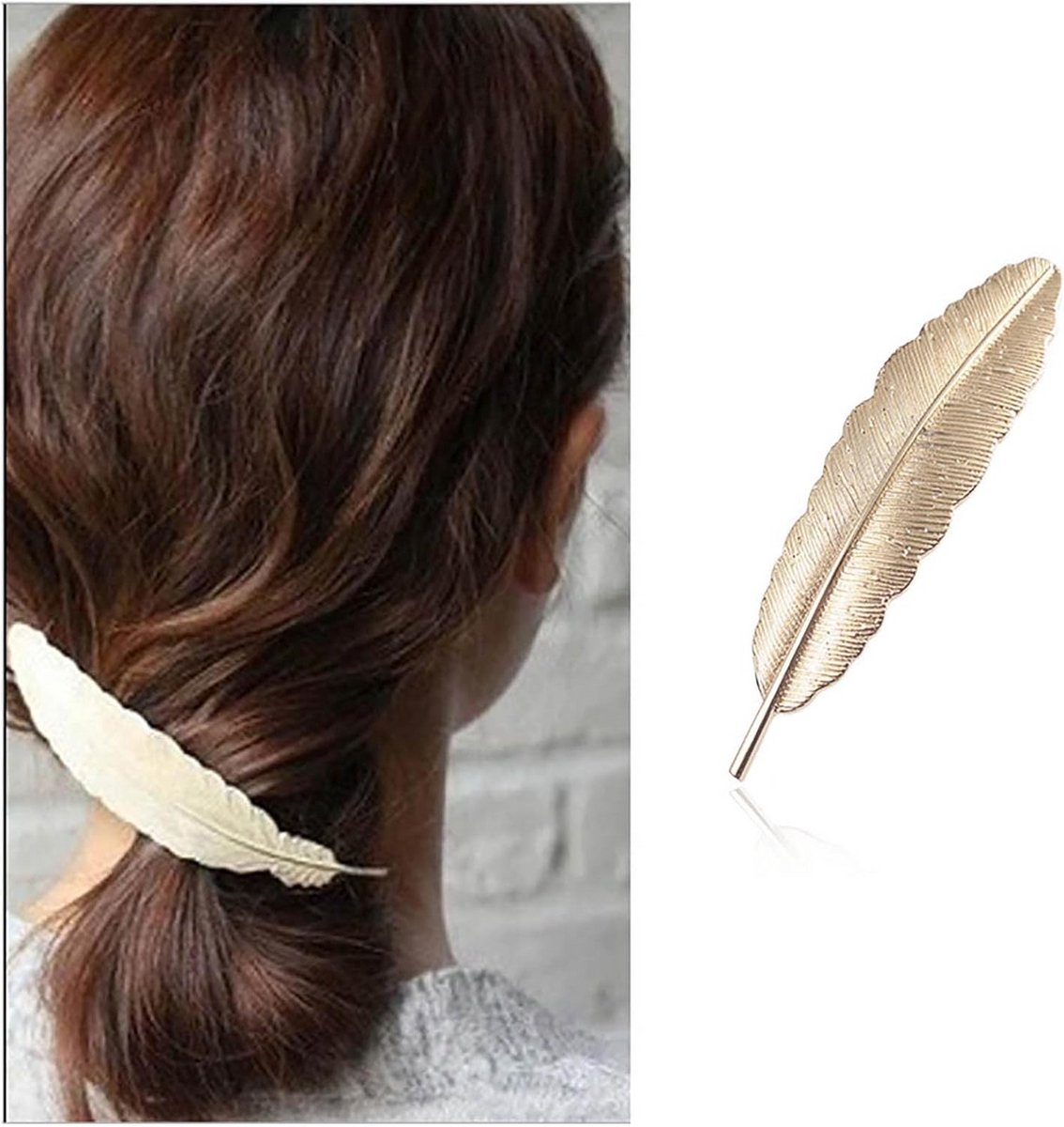 Bohemian Haarspeld met Metalen Bladeren en Veren - Decoratieve Haaraccessoire voor Dames en Meisjes