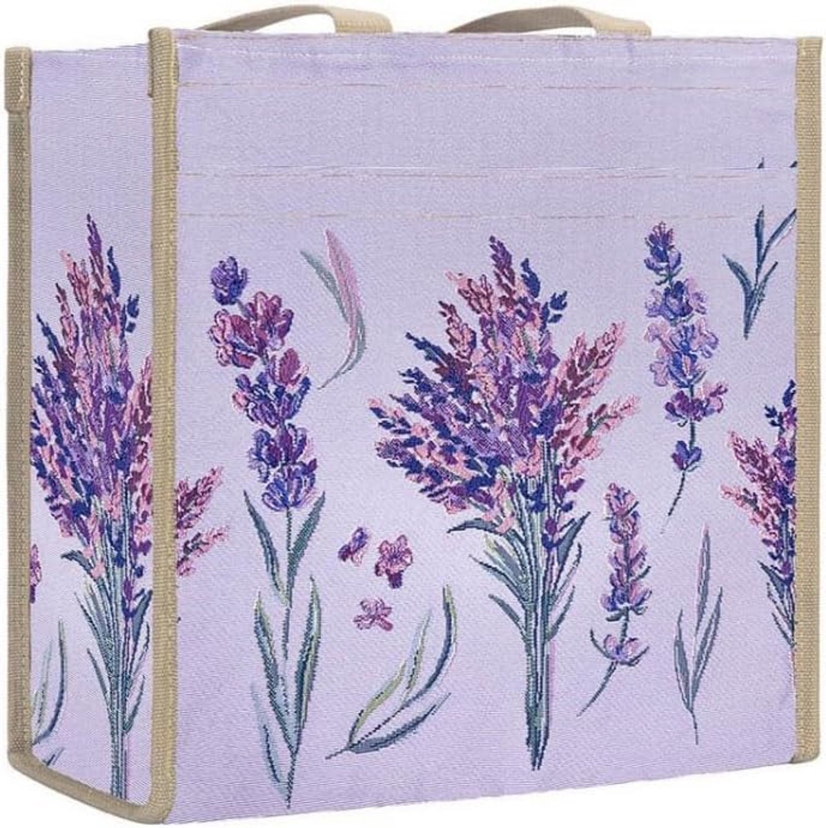 Grote Tapijt Boodschappentas met Lange Handvatten en Lavendel Bloemenprint