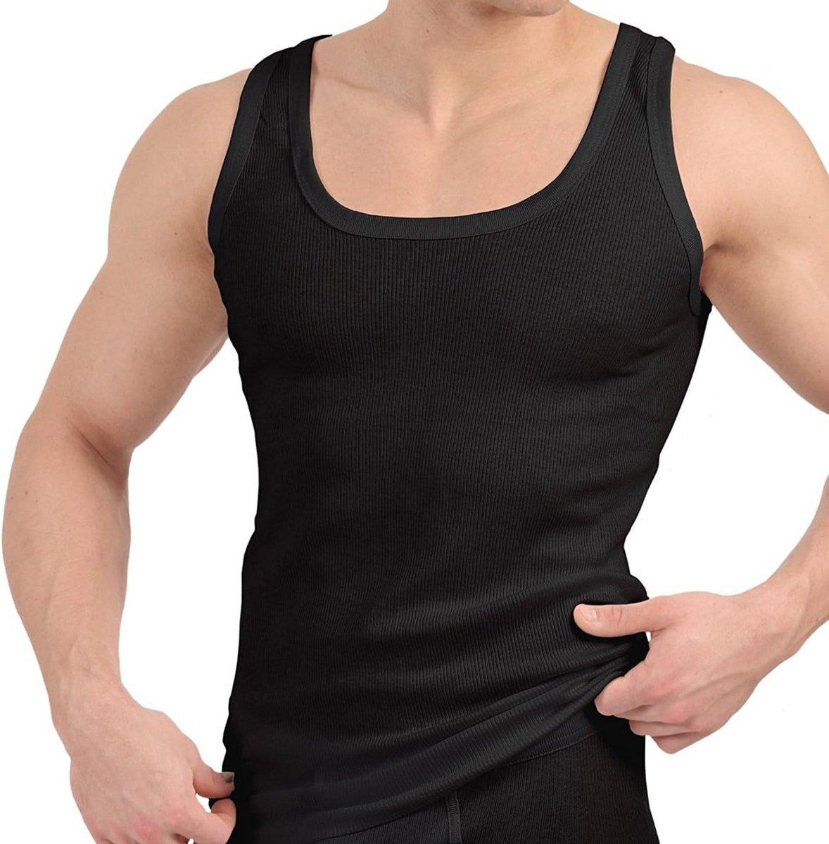 Set 2 of 4 klassieke heren tanktops - 100% katoen, fijne rib, zwart, wit, grijs