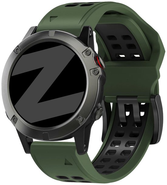 Bandz Sport 'Buckled' bandje en silicone adapté pour Garmin Fenix 8 (Pro-E-47mm) - Fenix 7 (Solar-Pro) - 6 (Solar-Pro) - Fenix 5 (Plus) / Forerunner 970 - 965 - 955 - 945 - 935 - 745 / Epix Gen 2 - Pro 47mm / Quatix 7-8 - Groen/Zwart