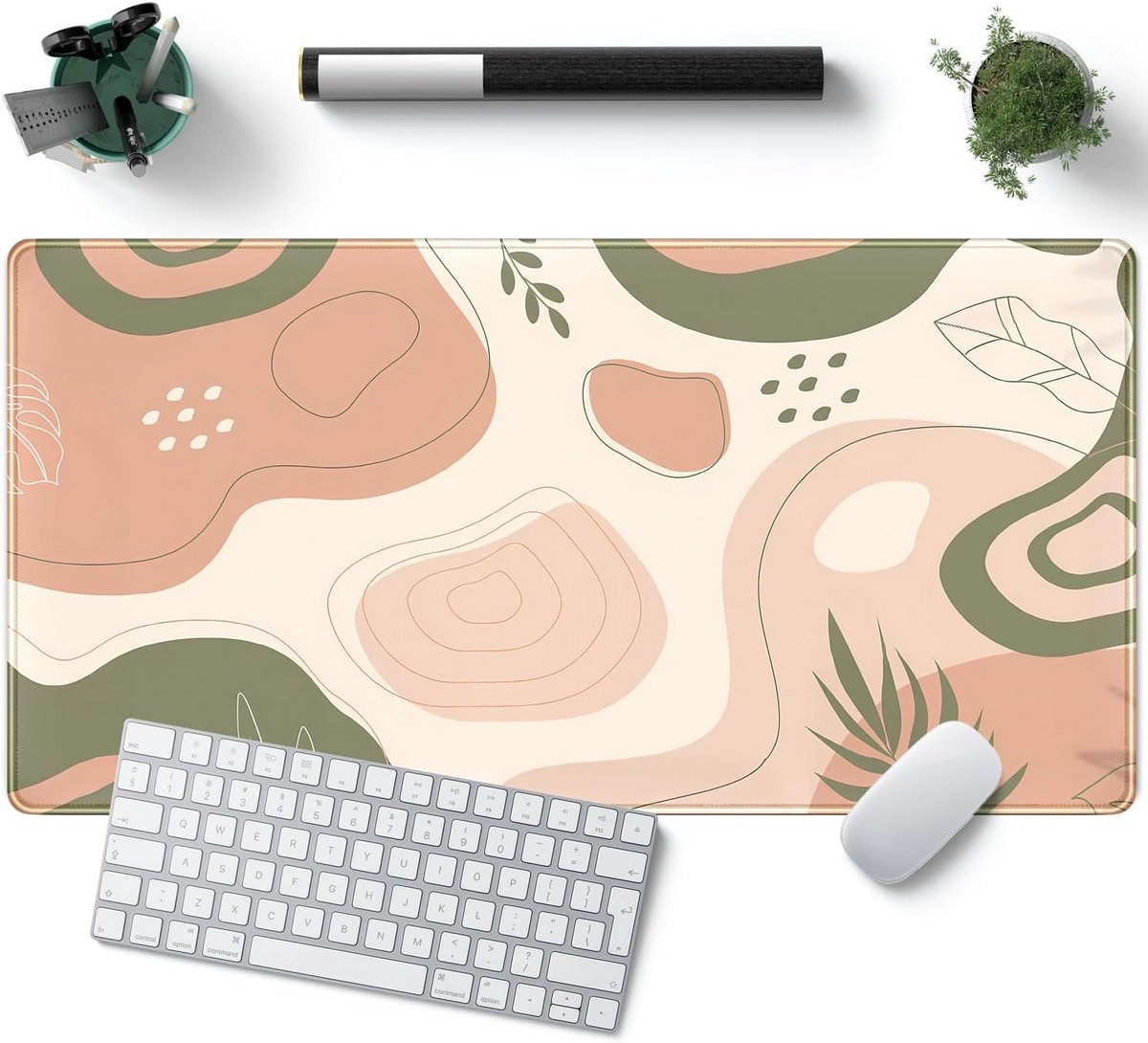 XL Bureaumat Crèmegroen 80x40 cm - Esthetische en Grote Muismat met Antislip Basis