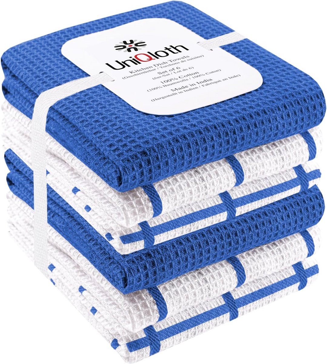 Set van 6 Keukendoeken 100% Katoen, Extra Absorberend, Machinewasbaar, Blauw, 38x64 cm