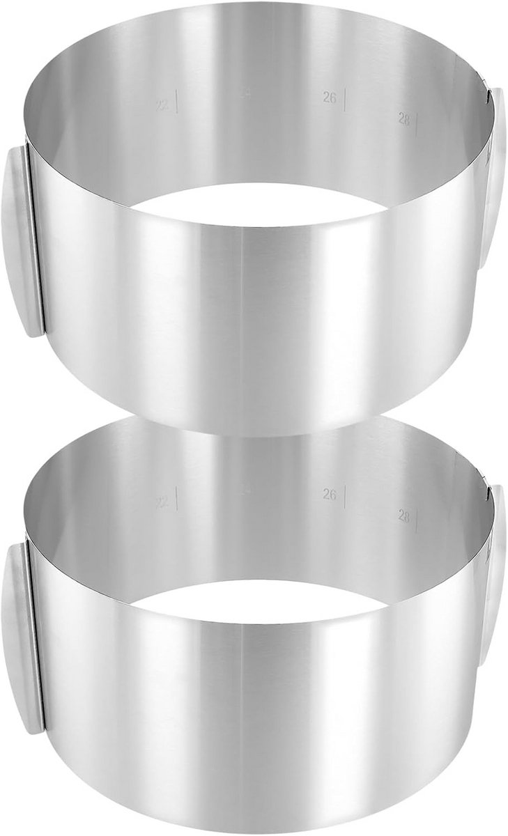 2x Verstelbare Taartring RVS 16-30 cm - Ronde Bakvorm voor Taarten en Mousse