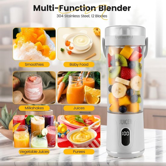 Blender - Blender To Go - Mini Blender - Fresh Juice Blender - Draagbare Blender 600 Ml - Usboplaadbaar - Sapbeker Voor Fruit En Groenten - Draagbaar Voor Smoothies En ProteïNeshakes - Voor Thuis, Sport En Kantoor van Merkloos — afbeelding 4