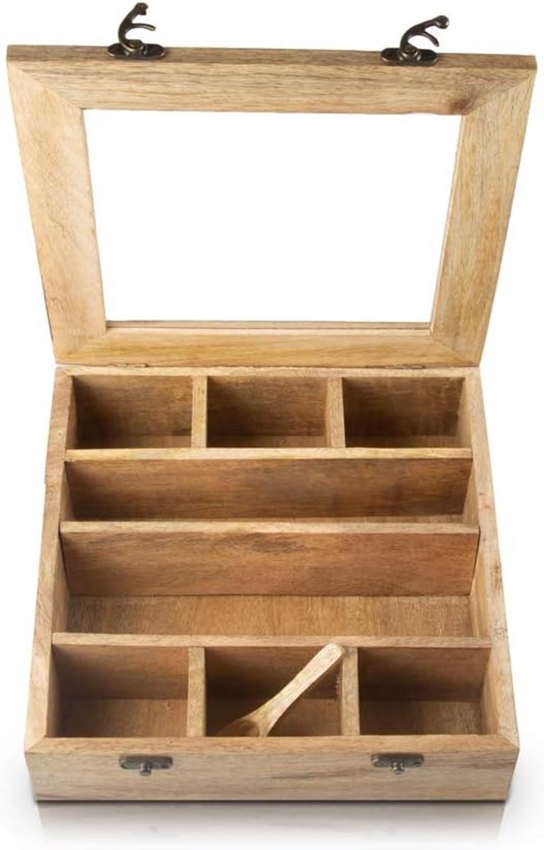 Handgemaakte houten kruidendoos met vakken