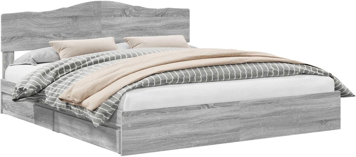 vidaXL - Bedframe - Grijs - Sonoma - 180 - x - 200 - cm - Massief - grenenhout