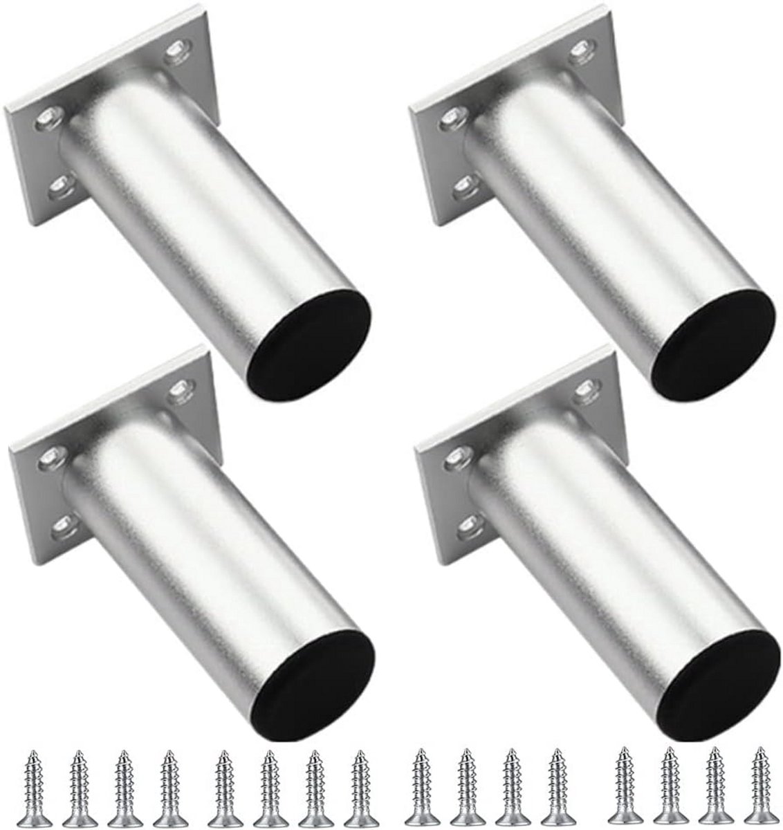 Verstelbare Meubelpoten Set van 4 - Aluminium Poten voor Kast, Bank, Tafel en Bed (Zilver, 12 cm)