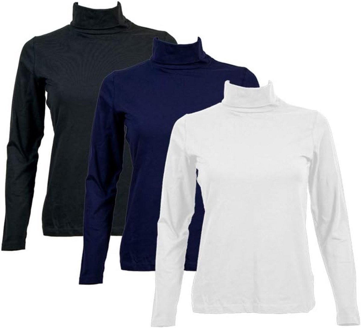 Set van 3 Dames T-shirts Lange Mouwen Katoen met Opstaande Kraag - Set D