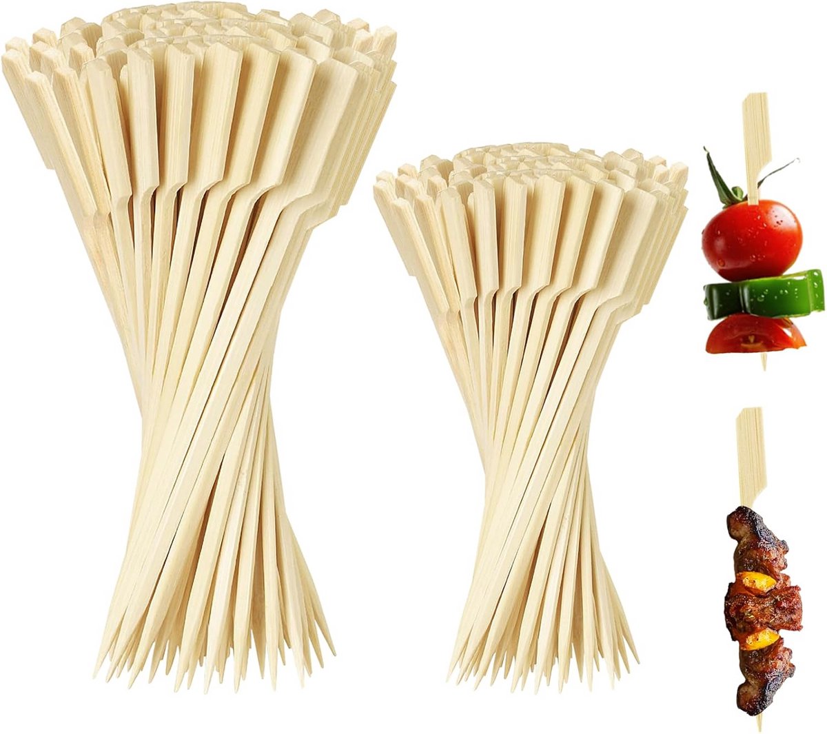200 Houten Prikkers Set - Cocktailprikkers, Barbecue Spiesjes & Aperitiefstokjes (9 & 12 cm)