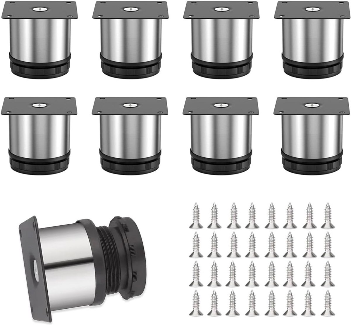 8 Stuks Verstelbare Meubelpoten RVS Kastpoten Rond 5 cm Hoogte