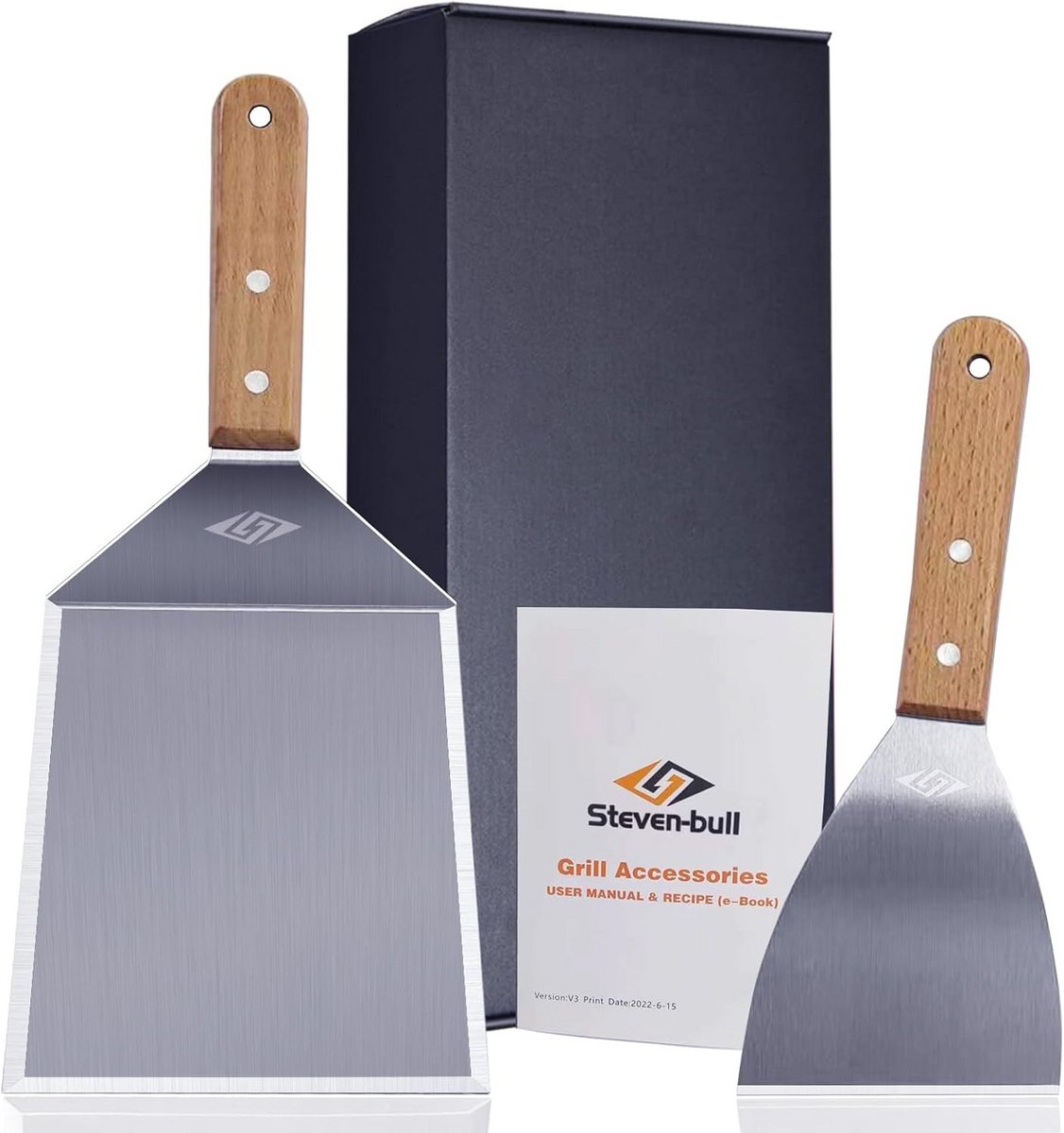 RVS Spatel voor Plancha en Teppanyaki met Houten Handvat