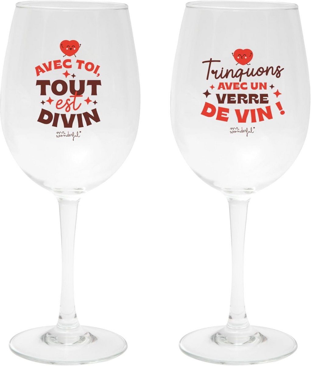 Set van 2 Wijn- of Waterglazen met Liefdevolle Boodschap - Cadeau voor Geliefden