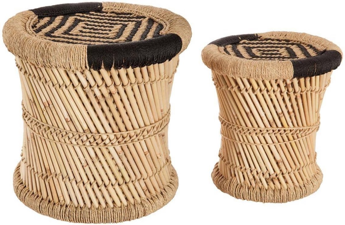Set van 2 Salontafels met Zwart Touw en Houten Detail
